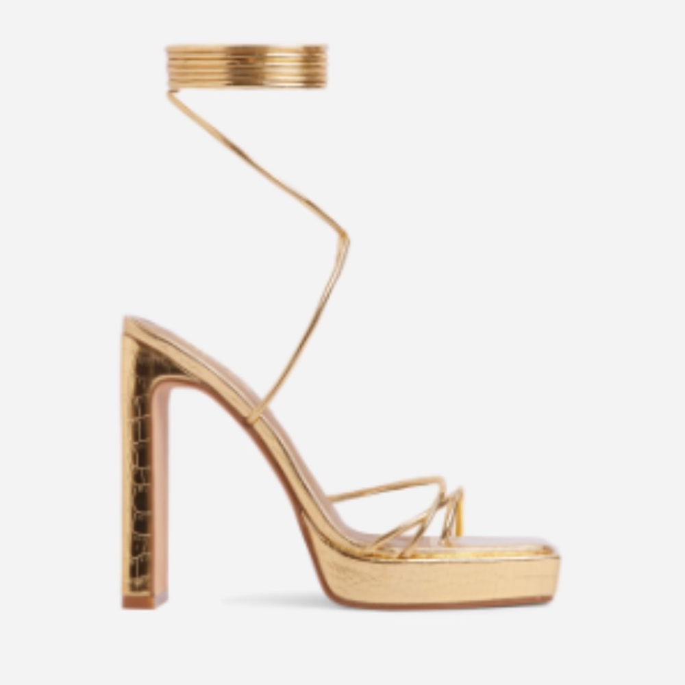 Gold Tie-up Platform Heels